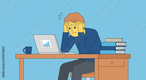 Stressed businessman looking at declining charts on laptop at his desk in the office