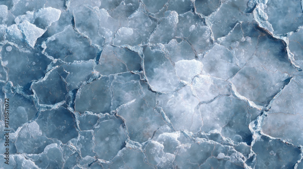 Obraz premium Seamless texture of cracked blue ice with trapped air bubbles.