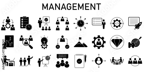 Management Line Editable Icons set. Vector illustration in modern thin line style icons Isolated on transparent background.