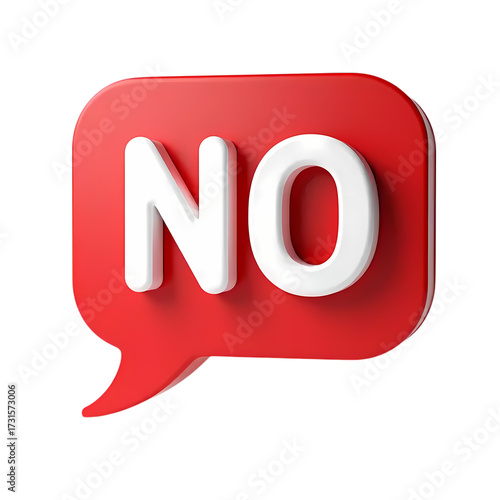 3D red speech bubble with the word NO white color isolated on transparent background