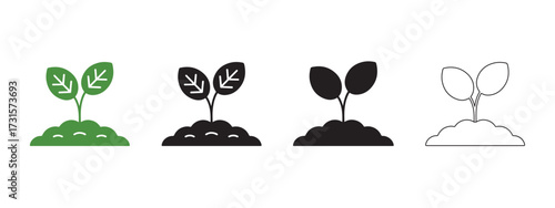 New plant seedling sprouting icon set on clean background
