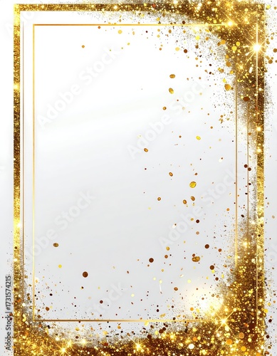 Gold glitter frame on white background