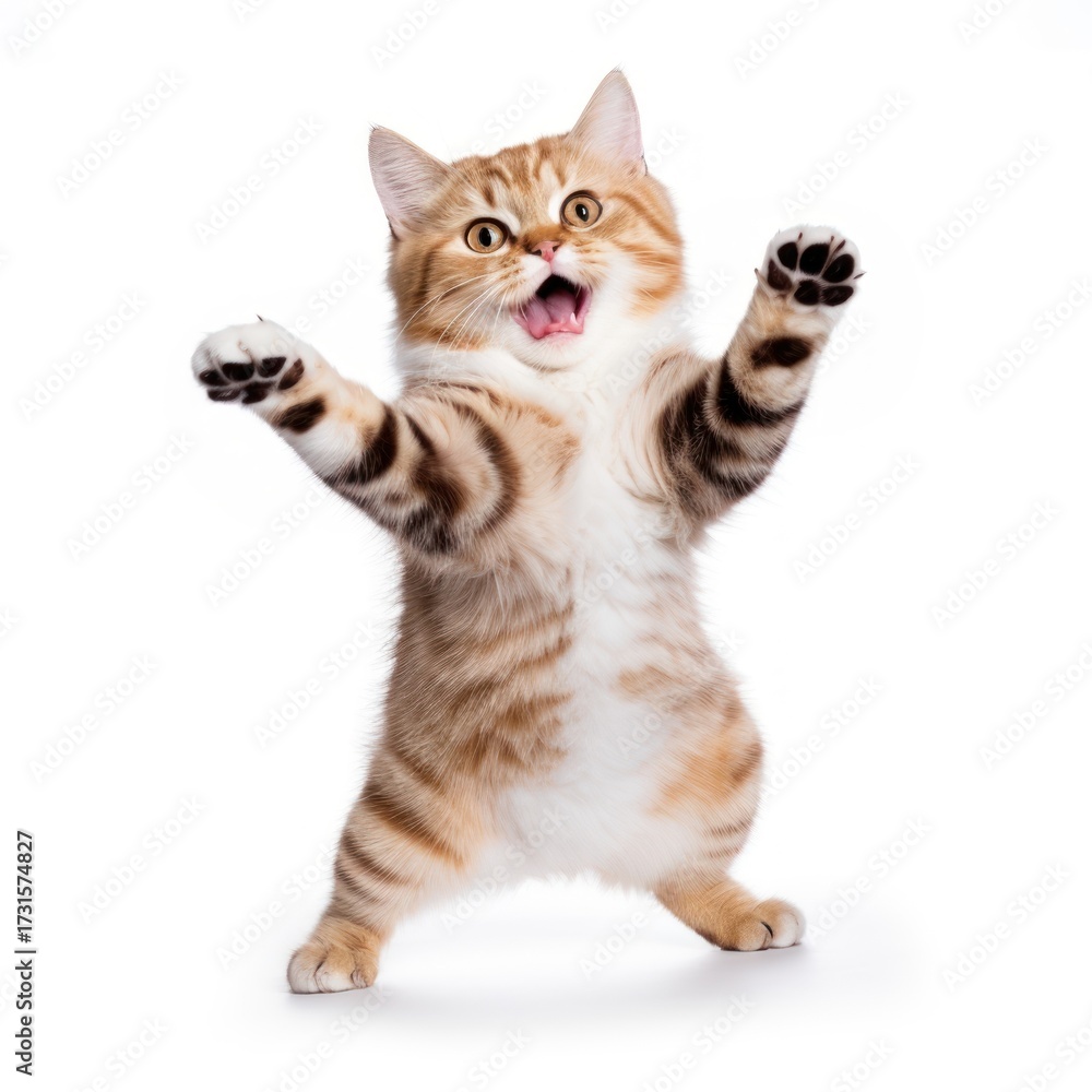 Fototapeta premium Happy smiling dancing cat mammal animal kitten.