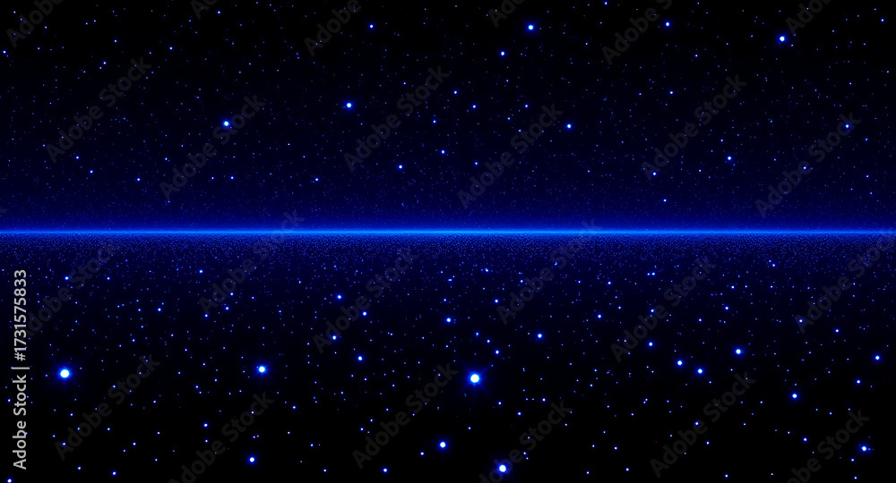 Fototapeta premium Abstract Blue Particle Lights in Dark Space, Futuristic Starfield Background with Glowing Dots, Cosmic Energy, Digital Universe Illustration for Astronomy, Outer Space, Technology, Data Visualization