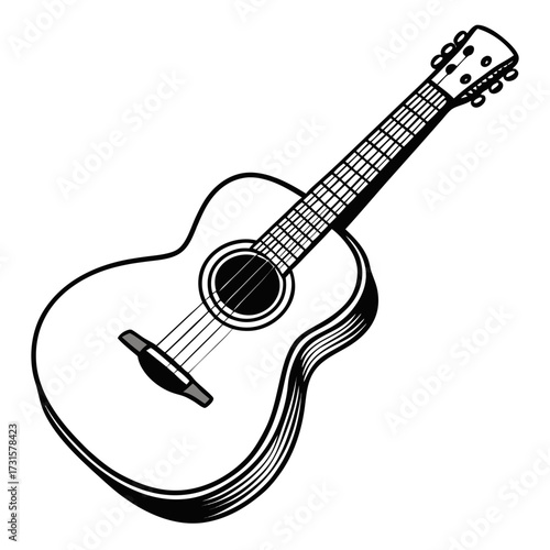 Acoustic Guitar Black and White Line Art Illustration