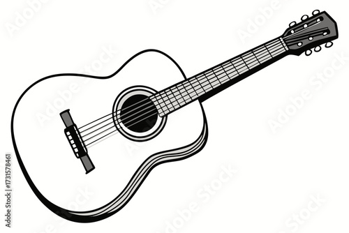 Acoustic Guitar Black and White Line Art Illustration