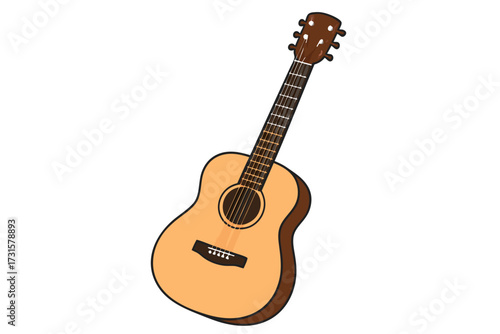 Detailed Illustration of an Acoustic Guitar with Brown and Beige Tones