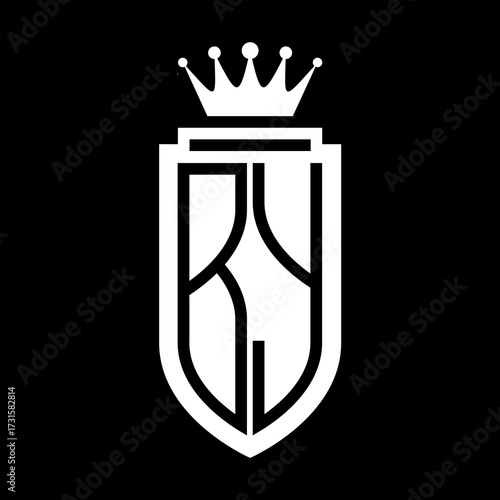 BY Vector logo initials shield with royal crown minimalist, elegant style