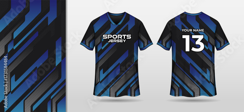 Sport jersey mockup with black and blue modern background