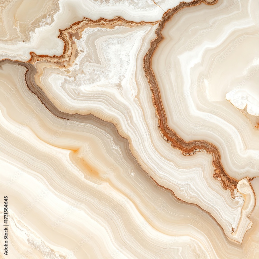 Fototapeta premium Agate slice with swirling light, brown, and tan patterns