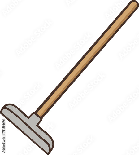 Sturdy garden hoe with broad blade and wood handle