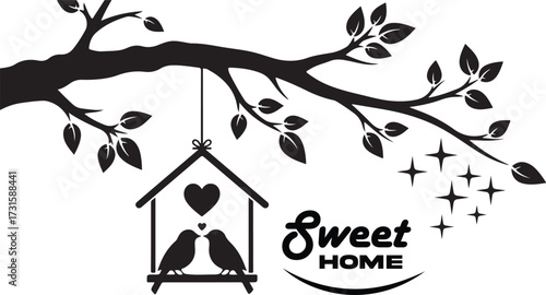 Sweet Home Birds and Tree Branch Silhouette