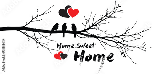 Three Birds on a Branch with "Home Sweet Home" Text