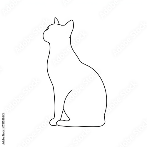 Minimalist black line sitting cat illustration, elegant profile with pet whiskers suitable for decor, education poster, and children’s animal learning asset