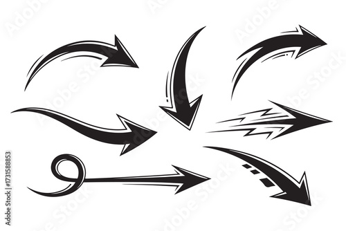Set of hand-drawn black arrows vector doodle icon