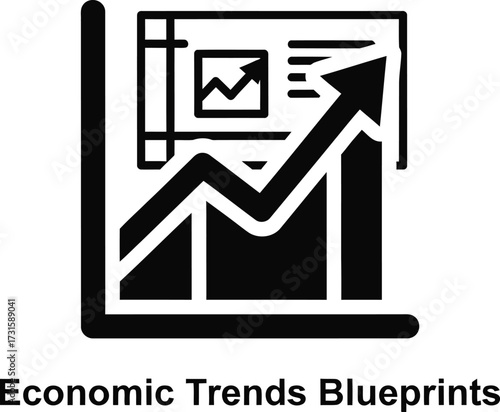Upward economic trends chart and blueprint icon