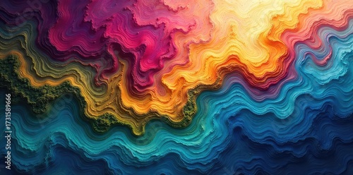 Vibrant aerial shot of a landscape transformed into a breathtaking work of art; colors of nature swirling in a mesmerizing pattern ,  geology,  natural