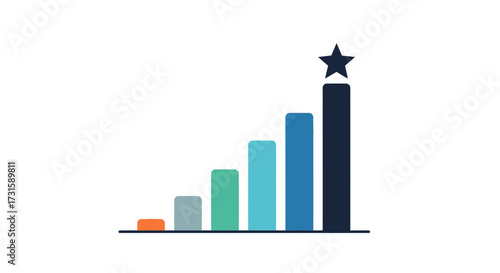 Bar graph showing growth with a star on top flat vector illustration for business presentation and i