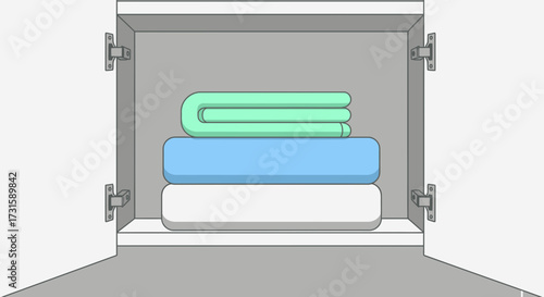 Folded towels in a cabinet clean stacked linen for bathroom or closet organization vector illustrati
