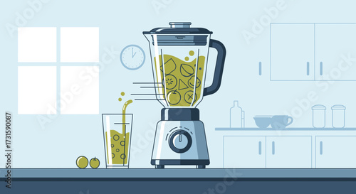 Vector illustration of a blender making a healthy smoothie flat design for food and beverage concept