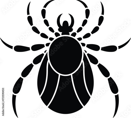 Black silhouette of a tick with eight legs and segmented body insect arachnid