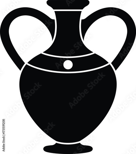 Black silhouette of an ancient Greek amphora with two handles pottery vase