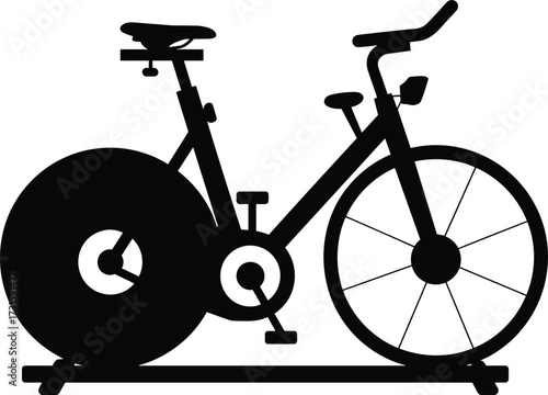 Black Silhouette of an Exercise Bike on a White Background stationary bike fitness