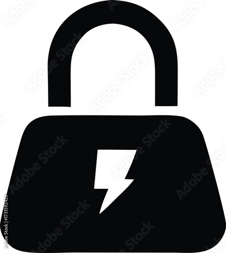 Secure padlock symbol with lightning bolt icon for digital security and power lockout safety and protection concept