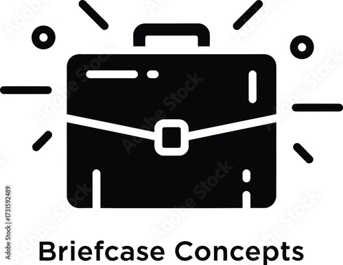 Black silhouette of a briefcase with radiant lines