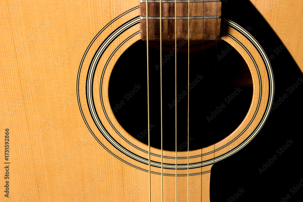 Obraz premium acoustic guitar on a black background. close-up.