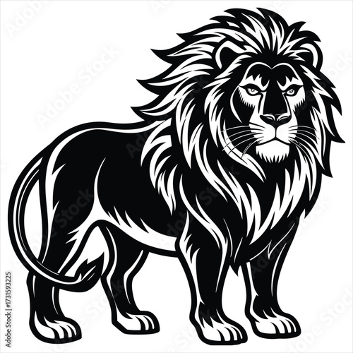 Lion black Vector . lion silhouette. Lion Vector illustration on white background. Lion concept, Lion cartoon, Lion clipart, Lion icon, Lion art, Lion topics,Lion doodle