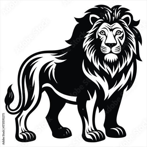 Lion black Vector . lion silhouette. Lion Vector illustration on white background. Lion concept, Lion cartoon, Lion clipart, Lion icon, Lion art, Lion topics,Lion doodle