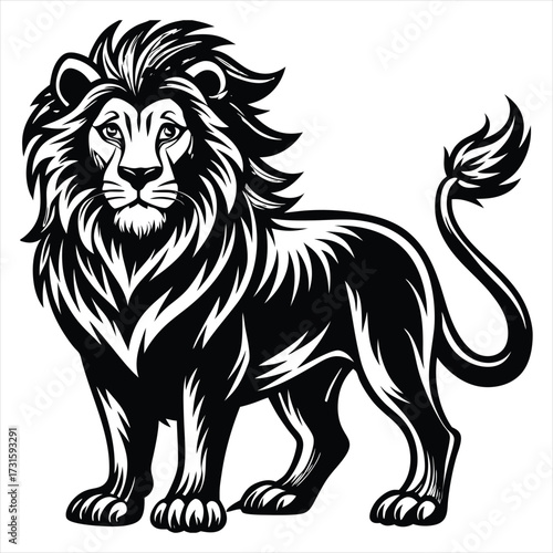Lion black Vector . lion silhouette. Lion Vector illustration on white background. Lion concept, Lion cartoon, Lion clipart, Lion icon, Lion art, Lion topics,Lion doodle