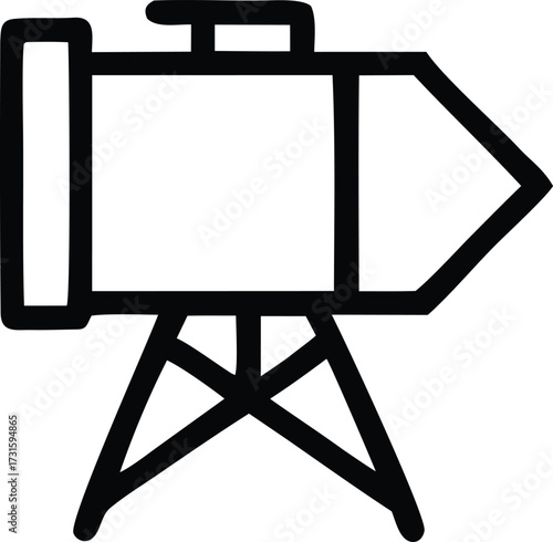 Simple line art rocket ship on tripod stand icon ready for space launch and exploration adventure
