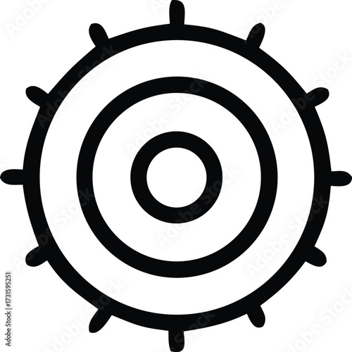 Ancient sun symbol representing celestial power and cosmic energy with radiating spokes and concentric circles geometric design