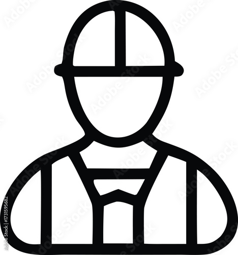 Construction worker icon simple line art depicting safety gear person symbol for labor and industry