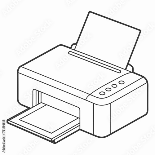 Vector art of simple line art illustration of a printer printing a document