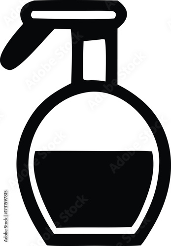 Simple icon graphic of a spray bottle dispenser for cleaning supplies personal care products and disinfectant liquids