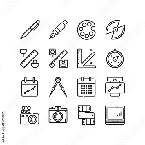 Line Art Icon Set with Tools and Devices.