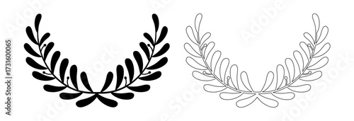 Laurel wreath icon, award symbol with leaf and branch in a circle