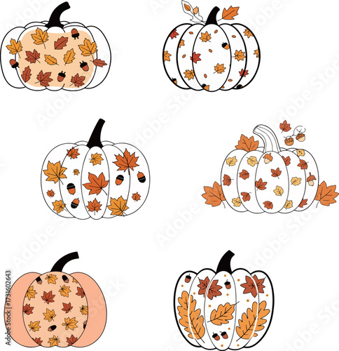 Autumn Pumpkins with Leaves and Acorns