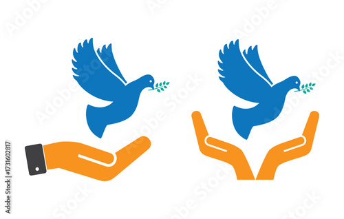 hand care fly dove bird with branch icon