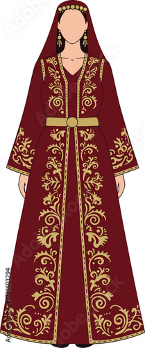 Traditional Turkish woman in Ottoman kaftan dress isolated on transparent background