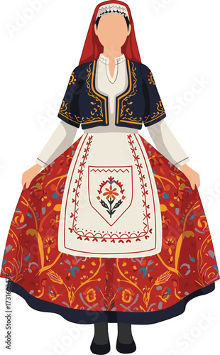 Turkish woman in Anatolian village traditional dress isolated on transparent background