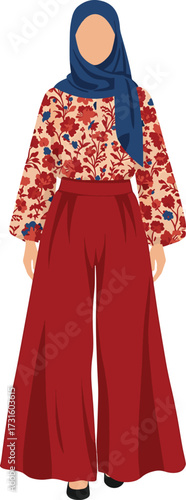 Turkish woman in traditional şalvar pants with headscarf isolated on transparent background