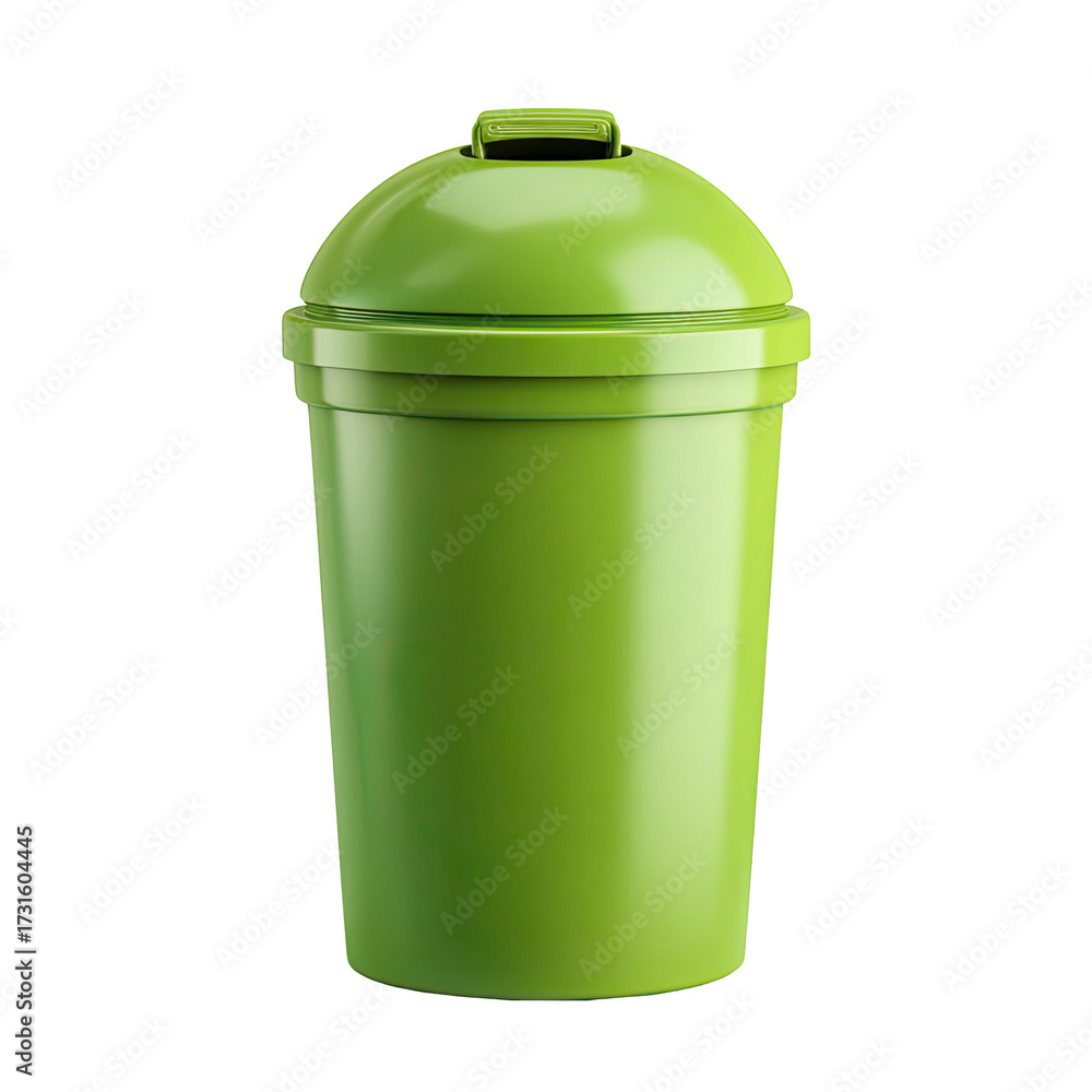 Obraz premium A lime-green, cylindrical plastic waste bin with a hinged lid and smooth surface
