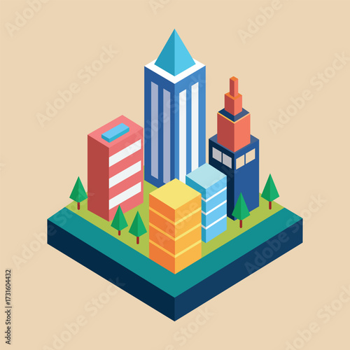 Isometric Cityscape Vector Modern Buildings Urban Architecture