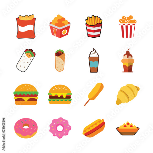 Collection of fast food icons pro vectors on a white background