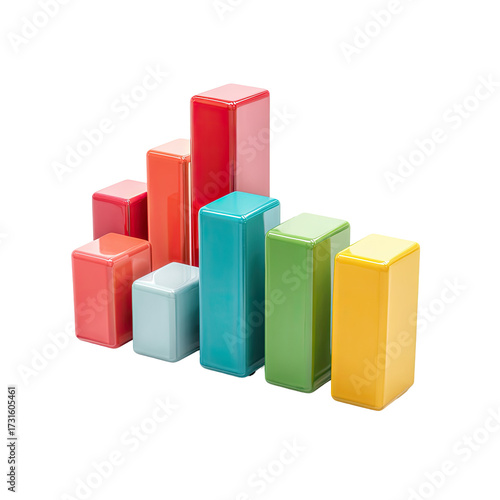 Colorful 3D bar graph depicting ascending and descending data trends, rendered with glossy, rectangular blocks Free Download Colorful 3D bar graph depicting ascending and descending data trends, rendered with glossy, rectangular blocks - GFXLoad