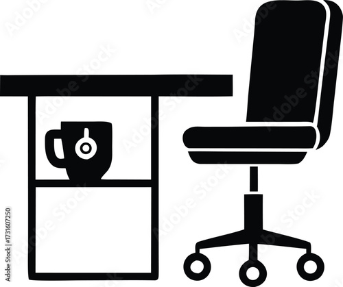 Modern office workspace with desk chair and coffee mug minimalist design for professional environments and remote work setups